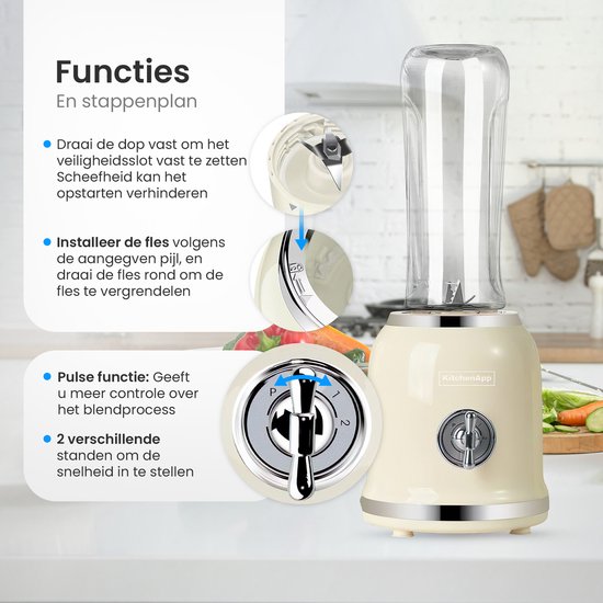 KitchenApp Retro blender to go - Smoothie maker - Inclusief 2 bekers
