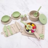 Speelgoed Keukenset - Mini keukenset - Eco - 19-delige set - Groen met Beige - Siliconen - Vanaf 1 jaar