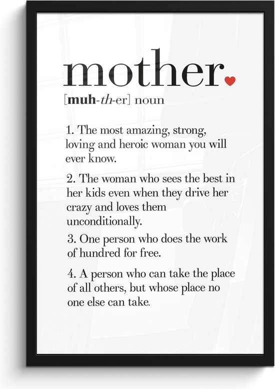 Photo encadrée - Beau cadeau pour maman - texte avec définition Cadre photo Mother noir 40x60 cm - Affiche encadrée (Décoration murale salon / chambre)