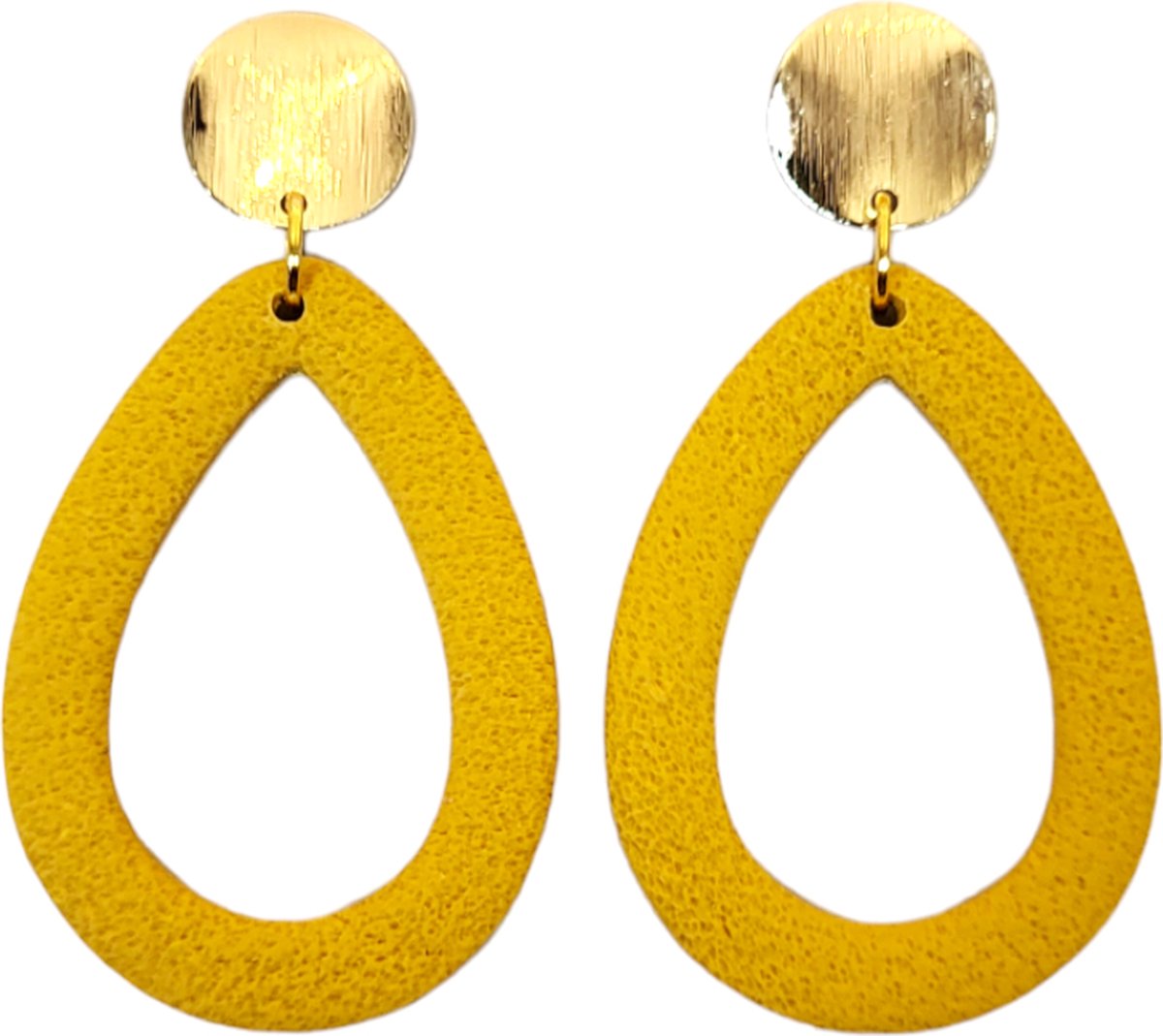 VILLA COCO Druppel Mango - Handgemaakt in NL - Stainless Steel - Polymeer klei - Grote oorbellen - Statement oorhangers - Geel - Oker