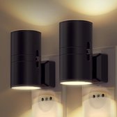 Goliving Nachtlampje Stopcontact - 2 stuks - Stekkerlampen - Volwassenen - Boven en Onder Verlichting - Dimbaar - Dag- en Nachtsensor - Stekkerspot - Zwart