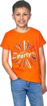 Oranje - T-Shirt - Jongens - Let's Party Slogan - Voor o.a. EK/WK Koningsdag Of Feestjes- Maat 110-116 - 5-6 jaar