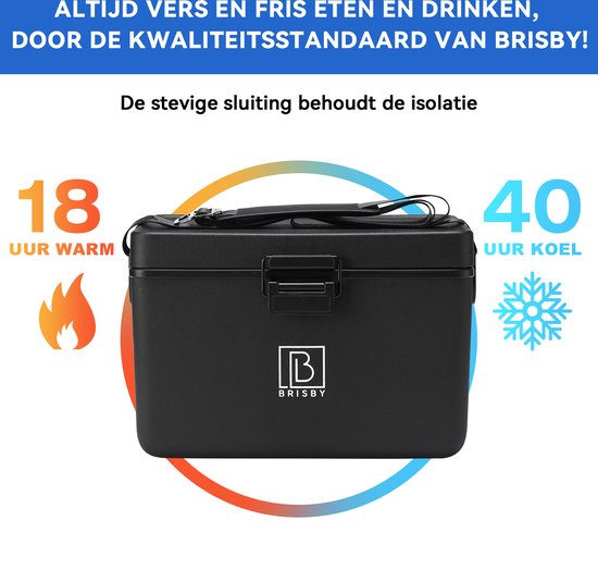Brisby Glacière - Frigo box - Glacière - Voiture - Légère - Boîte à pain - 12L - 2 éléments de refroidissement gratuits de 450 ml chacun - Incl. Séparateurs Planches à découper - Ouvre-bière - Ouvre-bouteille - Max. Isolation 40 heures - Zwart