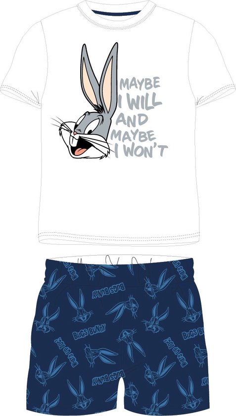 Bugs Bunny shortama/pyjama katoen wit/blauw maat 128