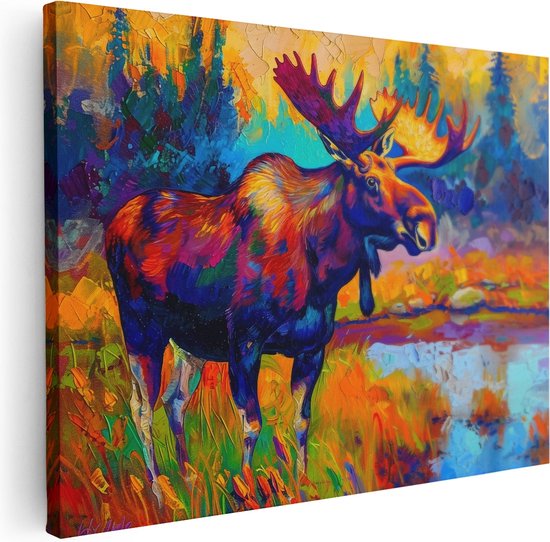 Artaza Canvas Schilderij Kleurrijk Kunstwerk van een Eland - 120x90 - Wanddecoratie - Foto Op Canvas - Canvas Print