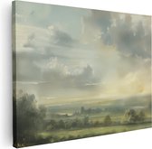 Artaza Canvas Schilderij Kunstwerk van Wolken boven een Veld - 80x60 - Muurdecoratie - Foto Op Canvas - Canvas Print