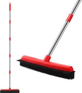 rubberen bezem Rubbern Broom with Long Handle(154cm), Floor Brush with Rubber Bristles and Water Wiper (34cm), Broom for Removing Cats Dog Hair from Carpet, Broom for Indoor and Outdoor