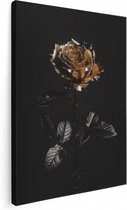Artaza Canvas Schilderij Gouden Roos op een Zwarte Achtergrond - 90x120 - Wanddecoratie - Foto Op Canvas - Canvas Print