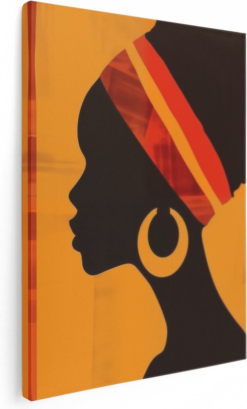 Artaza Canvas Schilderij Silhouet van een Afrikaanse Vrouw met Oorringen - 90x120 - Wanddecoratie - Foto Op Canvas - Canvas Print