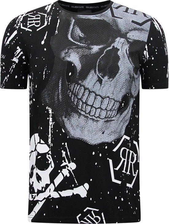 Skull - Rhinestone T-shirt - 7975 - Zwart