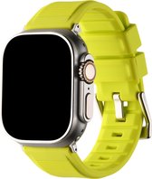 Rugged Sportband geschikt voor Apple Watch Bands Ultra 49mm 45mm 44mm 42mm - Zilver/Geelgroen - Buitensporten Siliconen Horlogeband voor iWatch Ultra 2/1 serie 9 8 7 6 5 4 3 2 1