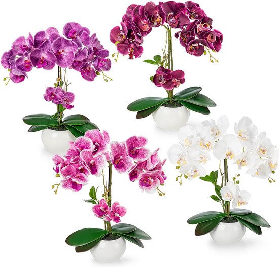 unstorchideeën, 4-delige set, in hoogglans-keramische potten (40 cm), kunstbloemen in pot, kunstbloemen als echt | kunstorchideeën in pot | kunstbloemen in pot | kunstbloemen orchidee