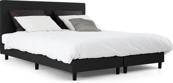 Maxi Cisano Boxspring 180x200 cm - Gestoffeerde Boxspring met Matras - Bed met Pocketvering Matras - Zwart - Tweepersoonsbed