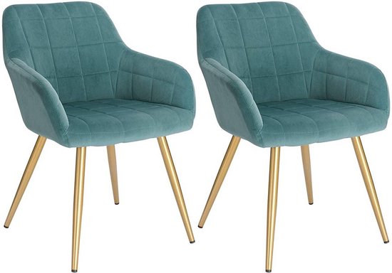 Rootz fluwelen eetkamerstoelen - turkoois en goud - elegante stoelen - comfortabel, duurzaam, eenvoudige montage - 43 cm x 55 cm x 81 cm