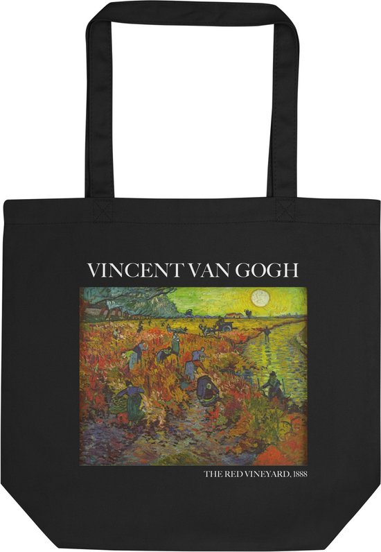 Vincent van Gogh 'De rode wijngaard' ("The Red Vineyard") Beroemde Schilderij Tote Bag | 100% Katoenen Tas | Kunst Tote Bag | Zwart