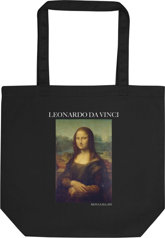 Leonardo da Vinci 'Mona Lisa' ("Mona Lisa") Beroemde Schilderij Tote Bag | 100% Katoenen Tas | Kunst Tote Bag | Zwart
