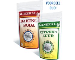 Duo Pack - Minerala Baking Soda en Citroenzuur - Food Grade - 2 x 500 Gram - Citric Acid Anhydrous - Zuiveringszout - Natriumbicarbonaat - Hersluitbare doypack / stazak - Premium kwaliteit - Herkomst Europa