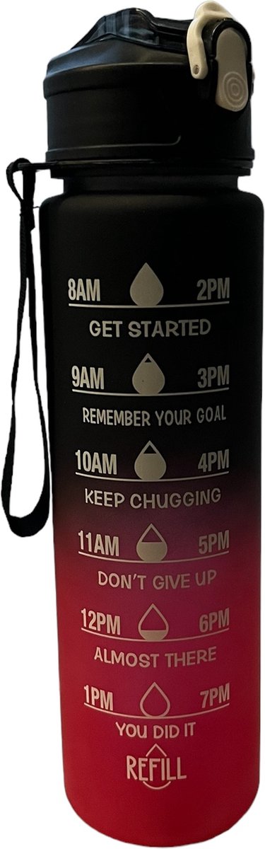 Motivatie waterfles met tijdmarkering - Sport waterfles - Drinkfles met rietje - Tritan waterflessen - Lekvrije sportfles - 800MLiter waterfles - Motivatie waterfles - Motiverende drinkfles - drinkflessen - BPA vrij - Cadeau |rood/zwart — afbeelding 3