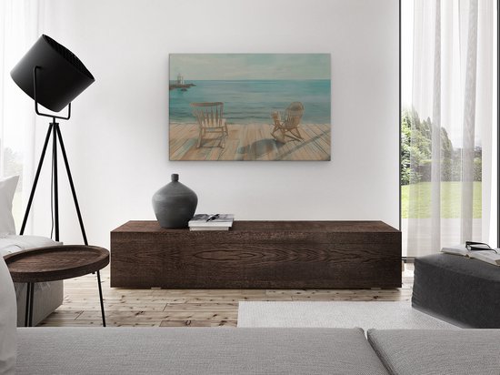 Artaza Peinture sur toile Deux Chaises à bascule sur une terrasse en bois avec vue sur l'océan - 120 x 80 - Groot - Photo sur toile - Impression sur toile