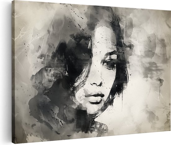 Artaza Canvas Schilderij Portret van een Vrouw in Zwart Wit - 60x40 - Wanddecoratie - Foto Op Canvas - Canvas Print