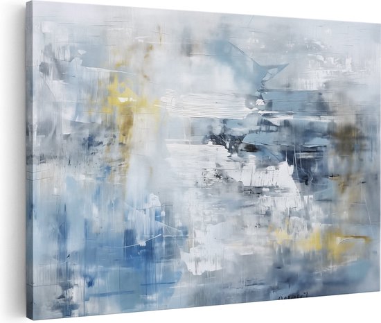 Artaza Canvas Schilderij Abstract Kunstwerk in Blauw en Geel - 60x40 - Wanddecoratie - Foto Op Canvas - Canvas Print