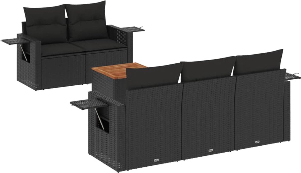 vidaXL 6-delige - Loungeset - met - kussens - poly - rattan - zwart