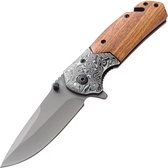 Zakmes - Damascus print - Survival - Outdoor Mes - Pocket Knife - Vlijmscherp - Houten handvat - Stoer - Hunting Knife - Kamperen - 20cm - Cadeau Tip