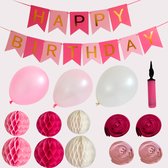 Festivez - verjaardag versiering - 27-delig feestpakket roze