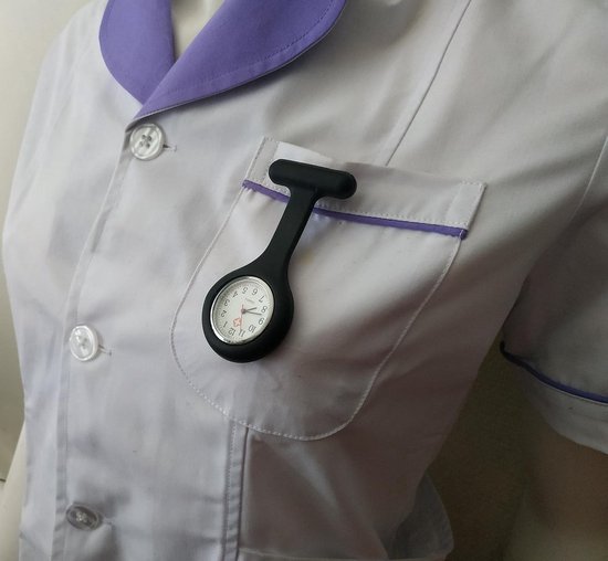 De Medifitmode® verpleegstershorloge siliconen - verpleekundige horloge met een Speld- Kleur - Zwarte