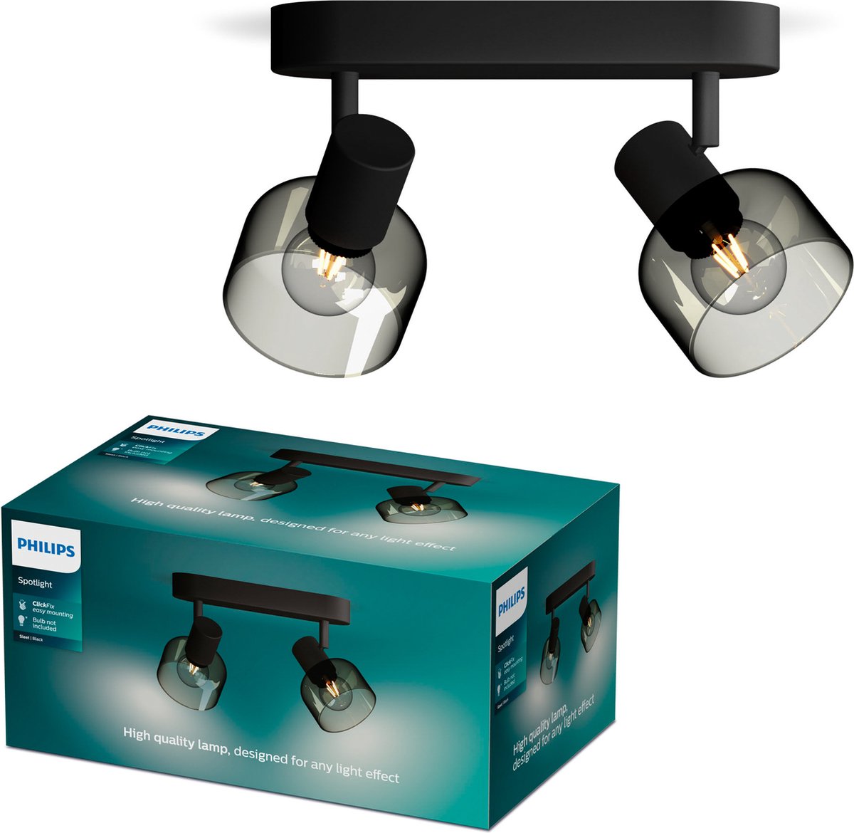 Philips Sleet Spot - Plafondspot met twee lichtpunten - Met gerookt glas - Kleine fitting E14