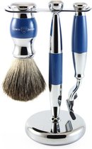 Edwin Jagger Blue & Chrome Mach 3 Top Shaving Set Blauw