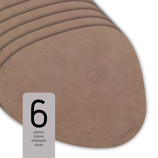 Napperons Raved - Set de 6 pièces - Taupe - Aspect cuir - Plastique - Ovale - Table à manger - Sous-couche - Hydrofuge