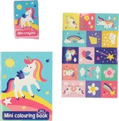 Unicorn Mini kleurboekje - 24 kleurplaten inclusief 4 krijtjes 1 stickervel - Leuk voor onderweg