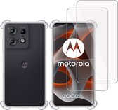 Hoesje + 2x Screenprotector geschikt voor Motorola Edge 50 Pro – Tempered Glass - Extreme Shock Case Transparant