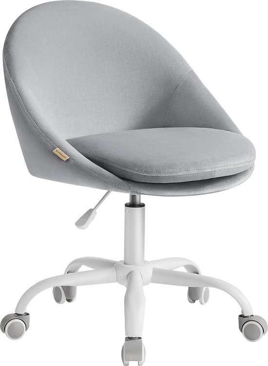 Homeoffice stoel, fluwelen draaistoel, bureaustoel, schuimbekleding, in hoogte verstelbaar, voor werkkamer, slaapkamer, duifgrijs HMBG020G04
