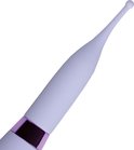 Close-up van de punt van een paarse vibrator met een paarse band.