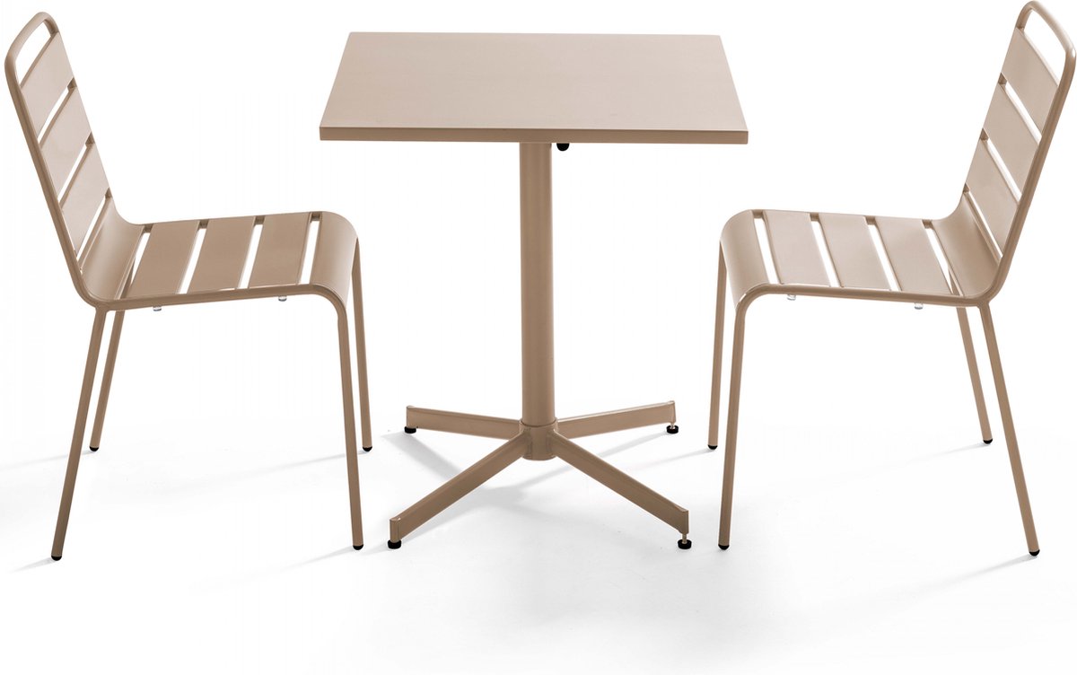 Oviala - Set van een vierkante tuin tafel en 2 taupe stoelen - Palavas
