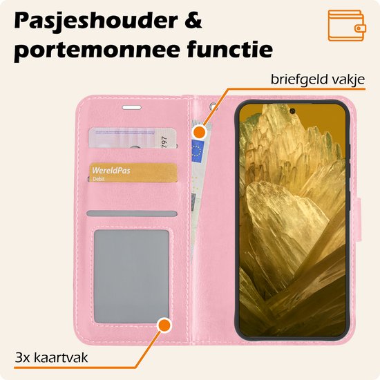 Étui adapté pour Google Pixel 8a Cover Bookcase Flipcase Book Cover - Étui adapté pour Google Pixel 8a Case Book Case - Rose clair