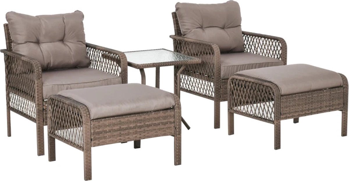 Balkonset 2 personen - Tuinset - Bistroset - Bruin - 3 delig - Met kussens - Tuintafel en 2 stoelen - Gecoat staal - Onderhoudsvrij staal