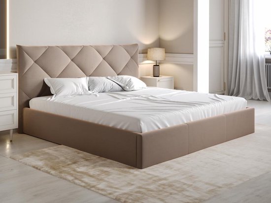 PASCAL MORABITO Bed met opbergruimte 180 x 200 cm - Velours - Beige - STARI van Pascal Morabito L 193 cm x H 106 cm x D 210 cm