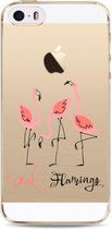 Apple Iphone 5 / 5S / SE2016 Transparant siliconen hoesje - Pink Flamingo