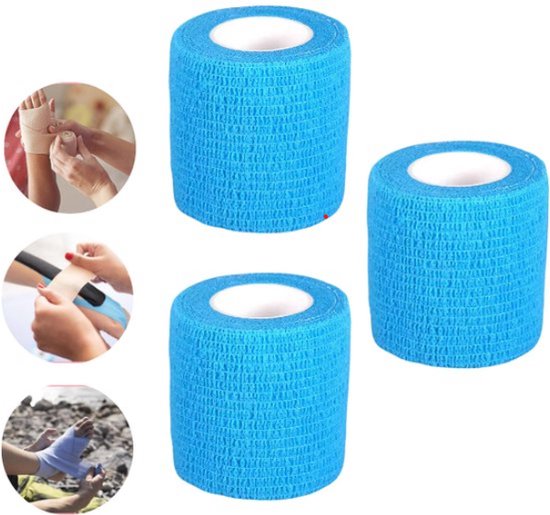 Foto: Zelfklevend verband blauw 3 stuks elastisch bandagetape sporttape verband voor pols elleboog enkel en nog veel meer anti blaar anti slip