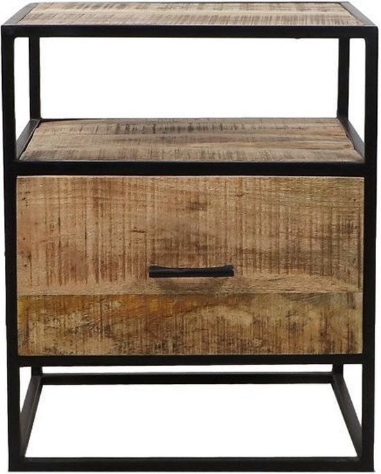 HSM Collection Nachtkastje 45x35x55cm Bruin/Zwart Mangohout/Metaal