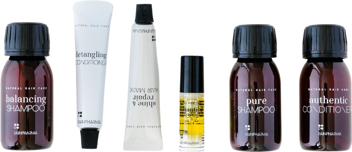 RainPharma Hair Care Box - 6 Producten - Travel Size Haarverzorging - Shampoo Conditioner Haarmasker Serum - Cadeauset