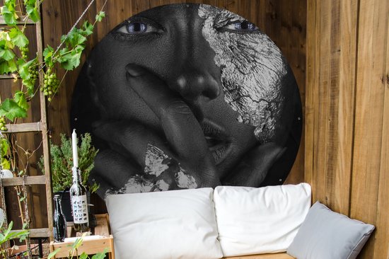 Garden Circle Femme - Argent - Zwart - Blauw - 150x150 cm - Affiche de Jardin Ronde - Extérieur