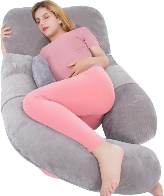 Extra groot U-vormig lichaamskussen 152 cm voor borstvoeding en zwangerschap met afneembare kant - Grijs wedge pillow