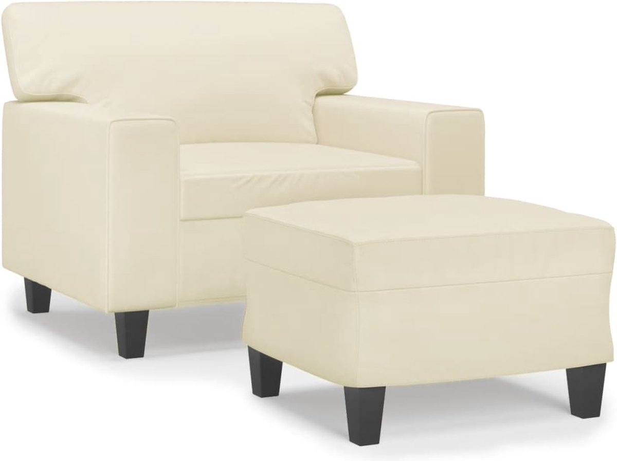 vidaXL Fauteuil - met - voetenbank - 60 - cm - kunstleer - crèmekleurig