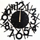 Wandklok - decoratief - zwart - 48 cm. - Wandklok stil uurwerk - gouden wijzers industrieel Wandklok