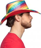 3x Luxe Party hoed regenboog pailletten - cowboyhoed - Pride festival thema feest party fun