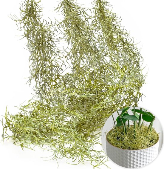 Faux Greenery Mos voor Potplanten - Realistisch Spaans Mos - Opknoping Planten Kunstmatig Decor Nep Mos - Opknoping Wijnstokken Terrarium Mos - 3 Pack